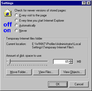 Internet Explorer: Internet Settings